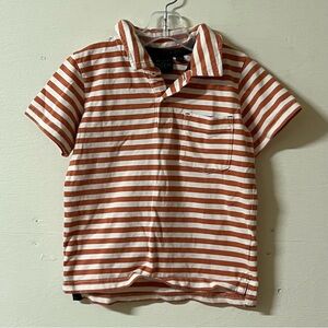 Mini Boden Boys Striped Short Sleeve Polo Shirt Orange White Preppy Size 3/4Y